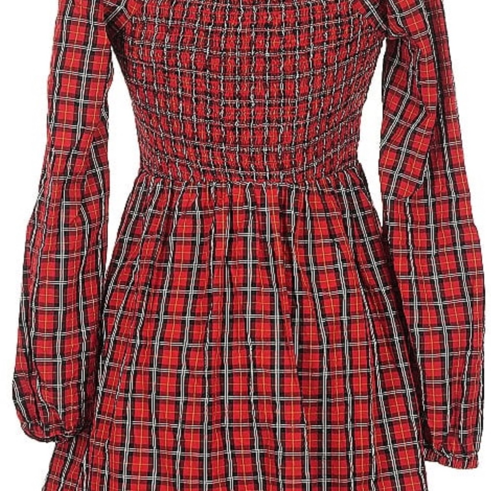 Red Plaid Long Sleeve Dress